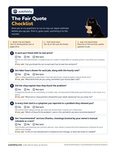First page of The Fair Quote Checklist PDF: nine questions with Yes, No and Not sure checkboxes